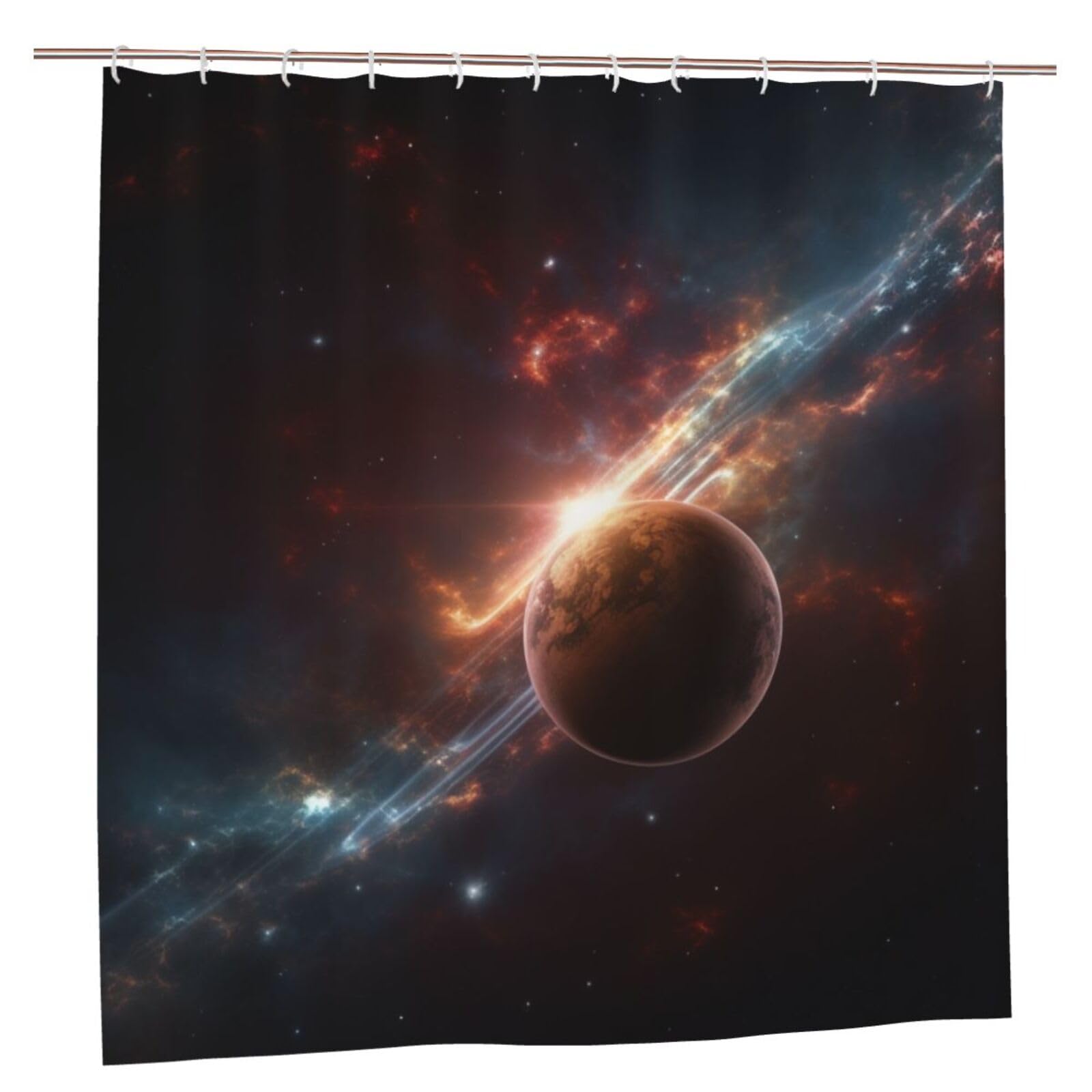 BWWHCCTI Galaxy Space Planet Printed Shower Curtain With 12 Plastic Hooks Opaque Quick Drying Waterproof Shower Curtains Sets For Bathroom 183x183 CM