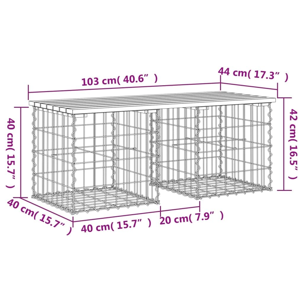 Ławka Ogrodowa Gabion 103x44x42 cm Lite Drewno | Stal Galwanizowana, Stabilna Podstawa, Kompaktowa, Na Taras i Podwórko
