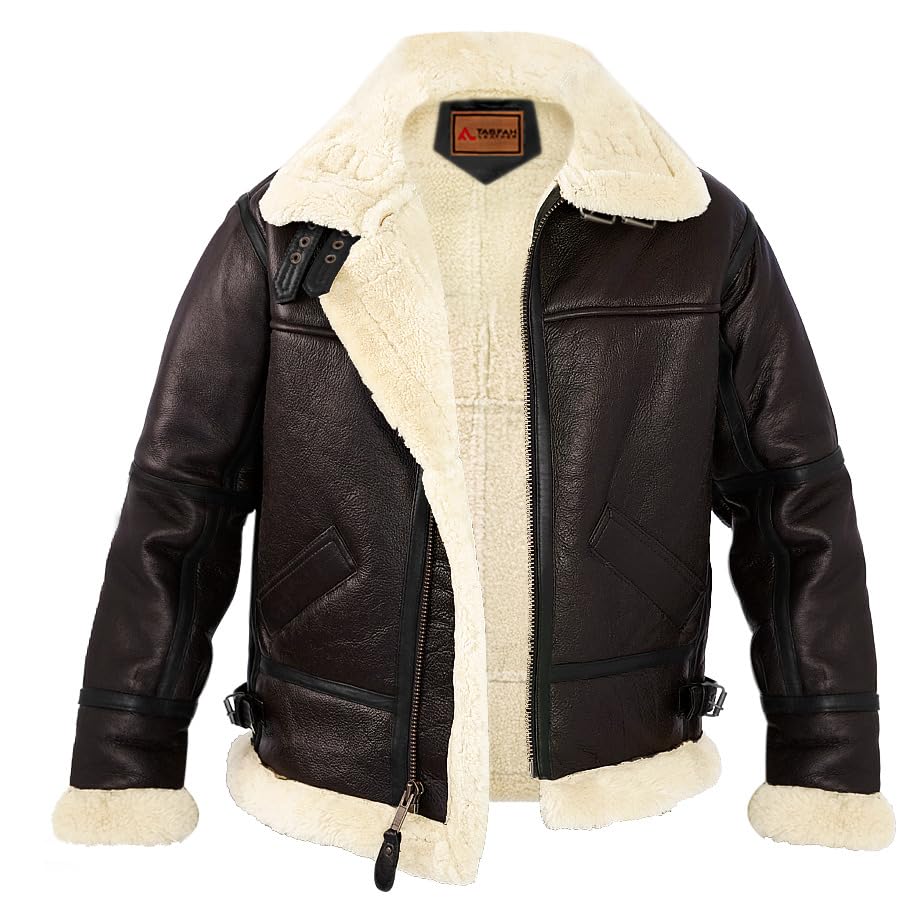 Image of B3 Bomber Jacket B3 Bomber Jacket Real Shearling Men RAF Bomber Ginger Mens Aviator Jacket (US, Alpha, XX-Large, Regular, Regular, Brown)