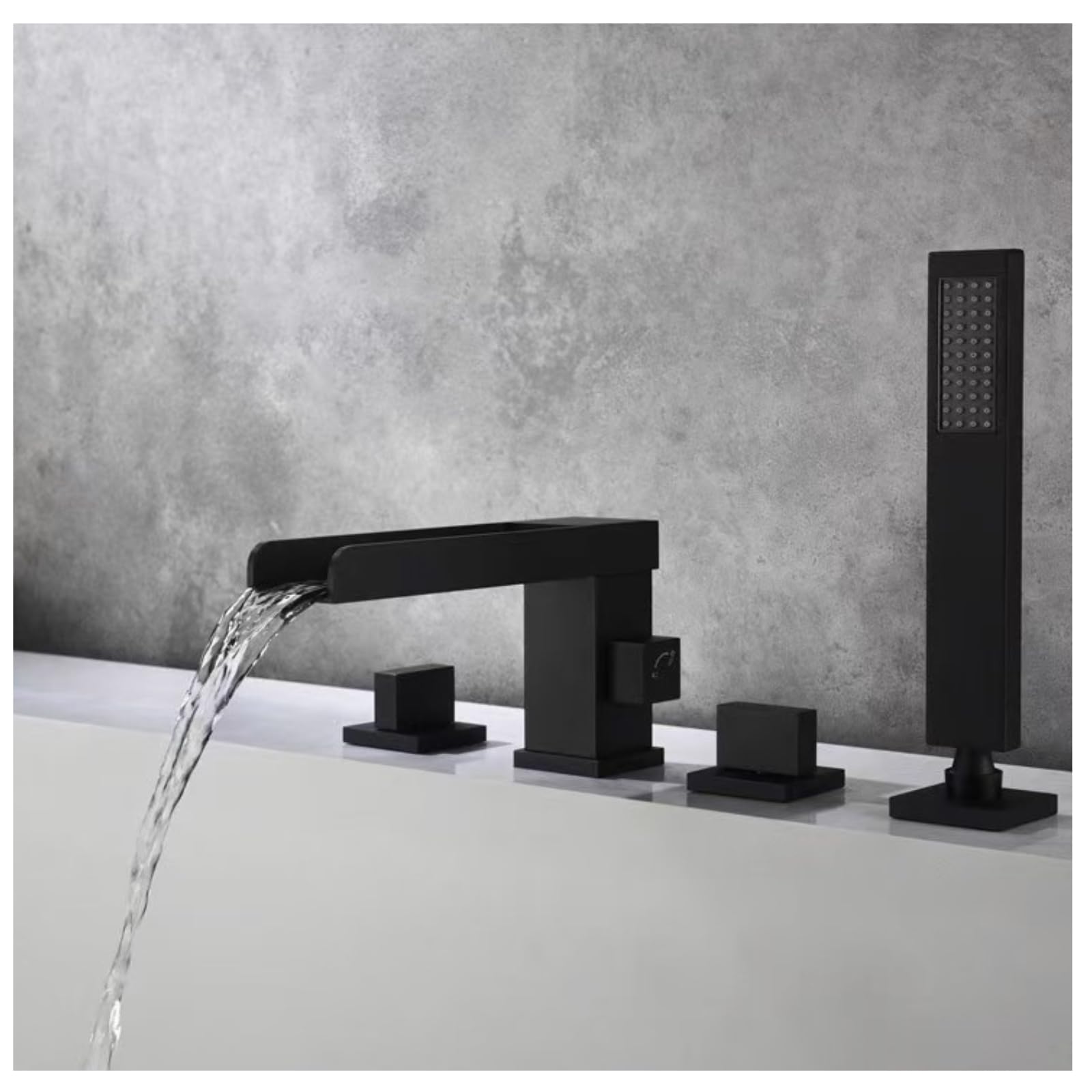 Bath Taps with Shower Attachment Waterfall Black Bathroom Taps Bath Faucet 4PCS (Waterfall Black)