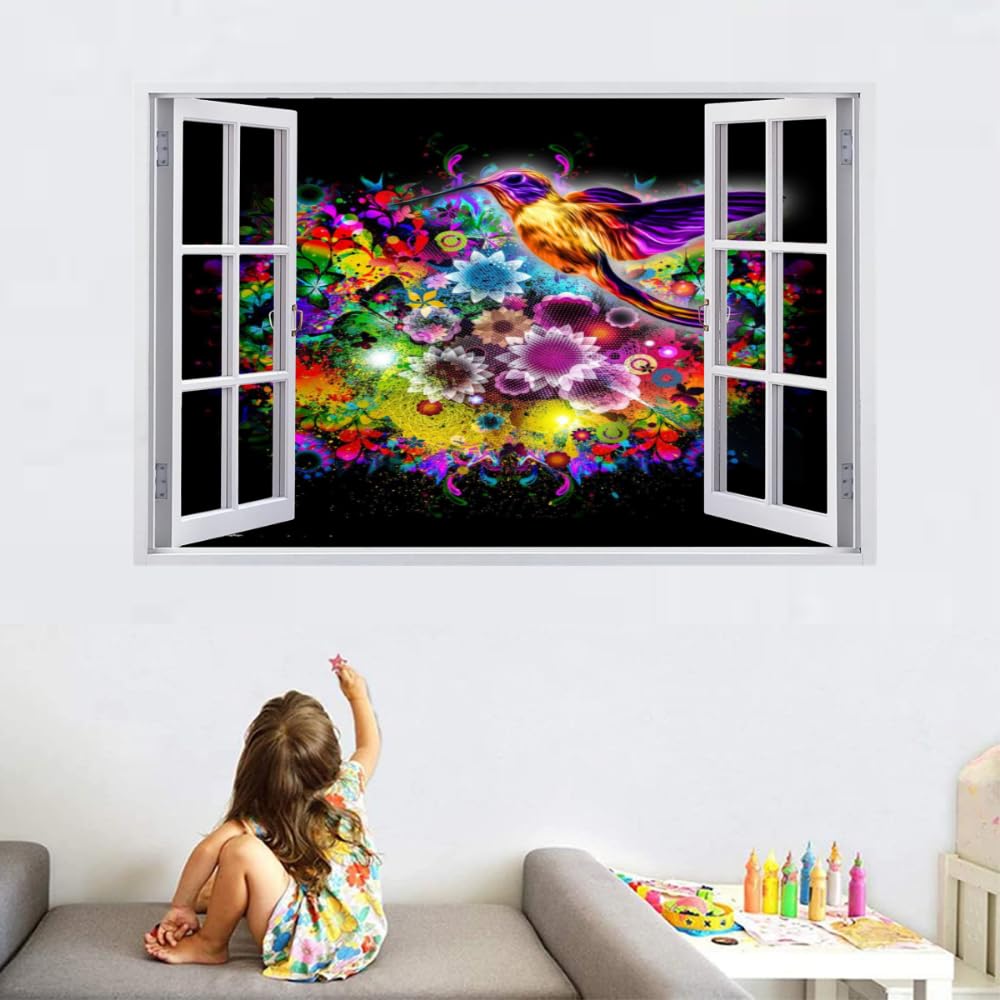 3D Wandtattoo Durchbruch Wanddeko Vogel Wanddurchbruch sticker selbstklebend Wandbild Wandsticker Blume Wohnzimmer Wanddeko Wandaufkleber für Teenager Zimmer 120x80cm
