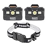 KLEIN TOOLS 80174 (2) Rechargeable LED Headlamps with Headlamp Bracket and Fabric Strap, 300 Lumen All-Day Runtime, for Klein Hard Hats, 3-Piece