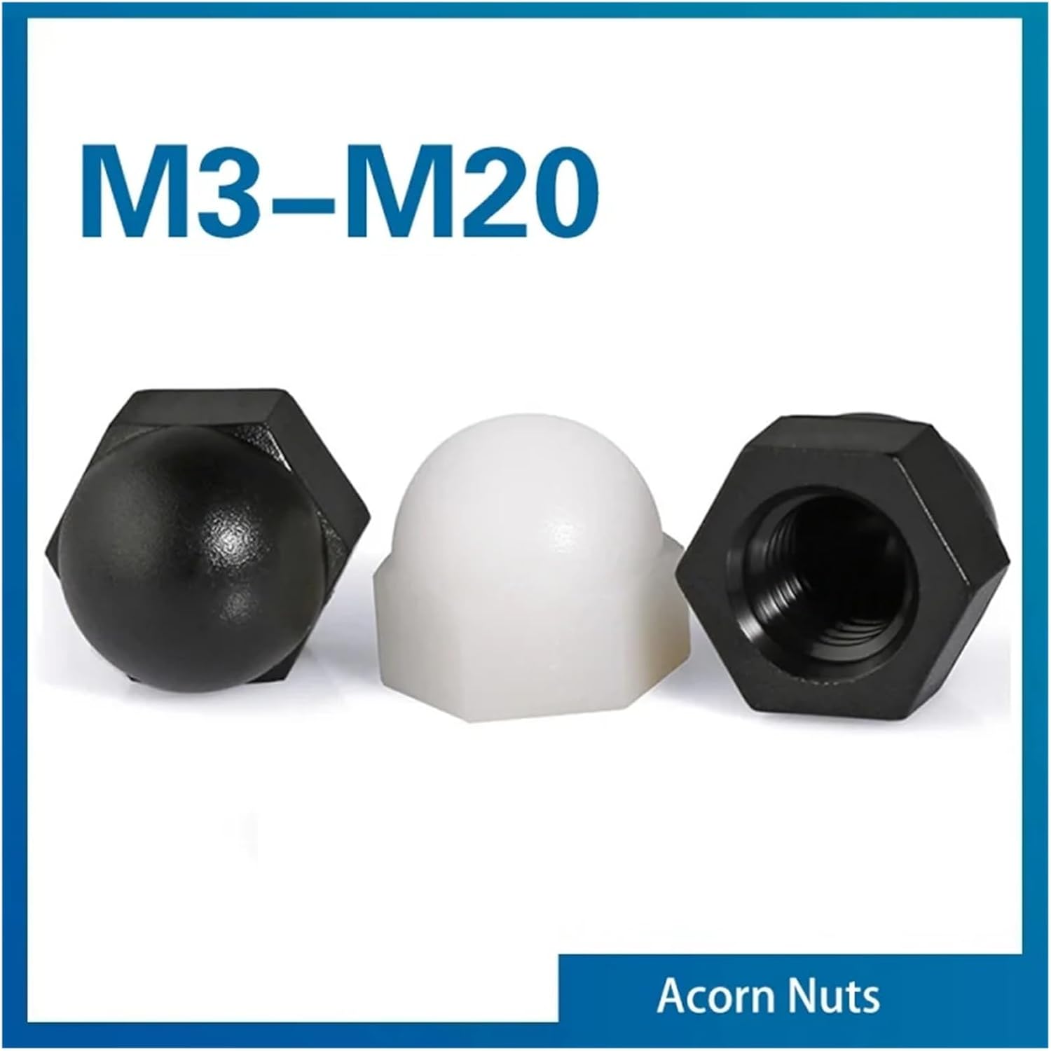 Carbon Steel Hexagonal Nut, Stainless Steel Nut,2-50pcs Nylon Acorn Cap Dome Nuts White/Black Plastic Hexagon Hex Nut M3 M4 M5 M6 M8 M10 M12 M14 M16 M18 M20 for Insulation(Black,M4 50pcs)