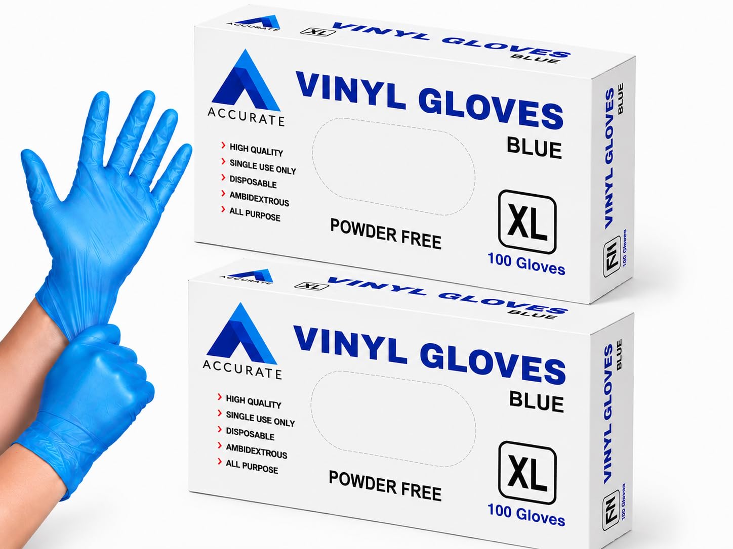 ACCURATE ACCURATEDisposable Gloves, Size XL, Pack of 200, Blue Vinyl Gloves, Powder Free, Latex Free, Comfortable Fit, Suitable for Food Handling, Cleaning, Hairdressing & Multi-Purpos