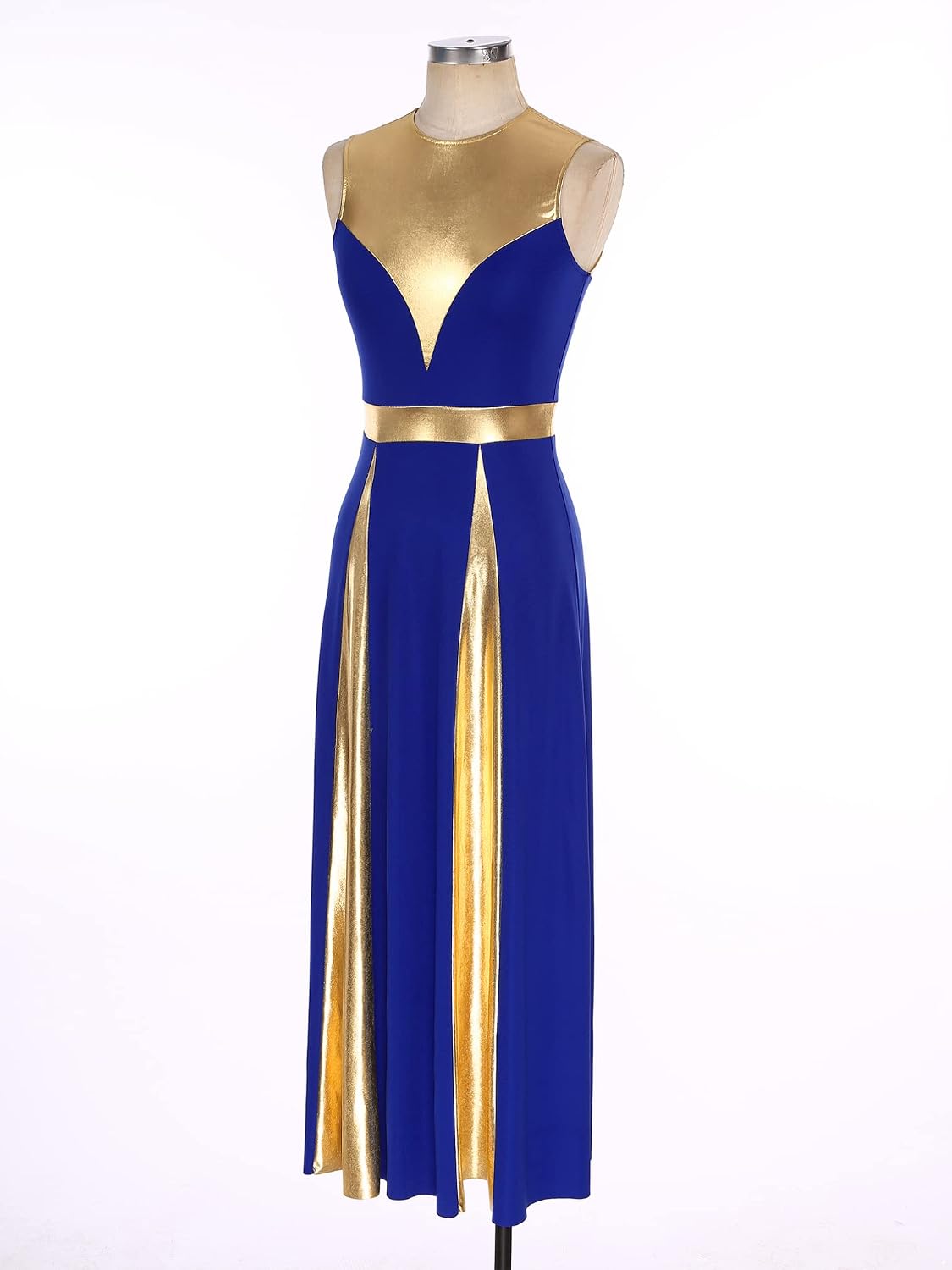 JEATHA Women Sleeveless Contrast Color Metallic Lyrical Dance Dress Liturgical Praise Dance Dress Tunic