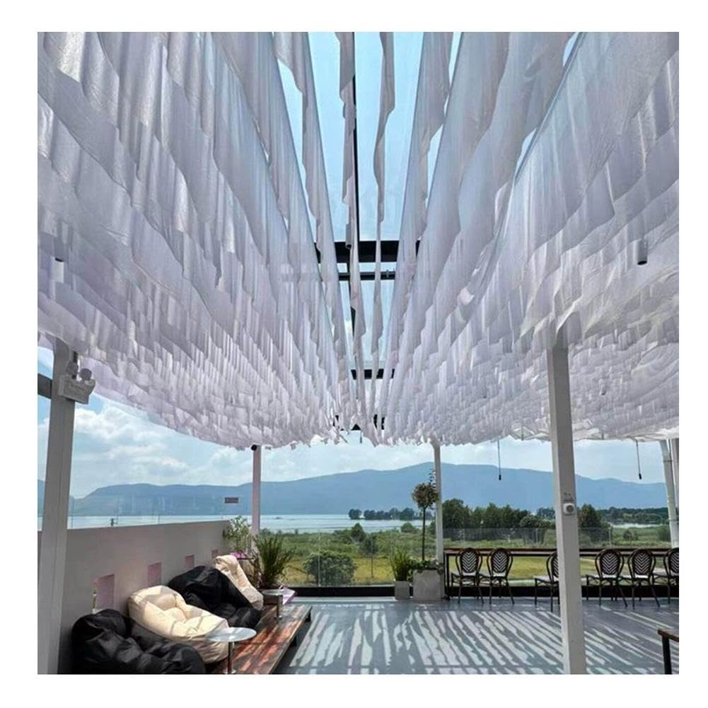10 Pièces Rideaux De Plafond pour La Décoration d'une Pergola | Tissu en bandes droites avec câble en acier, l'extérieur, guirlande voile d'ombrage pour mariage, jardin(45x600cm)