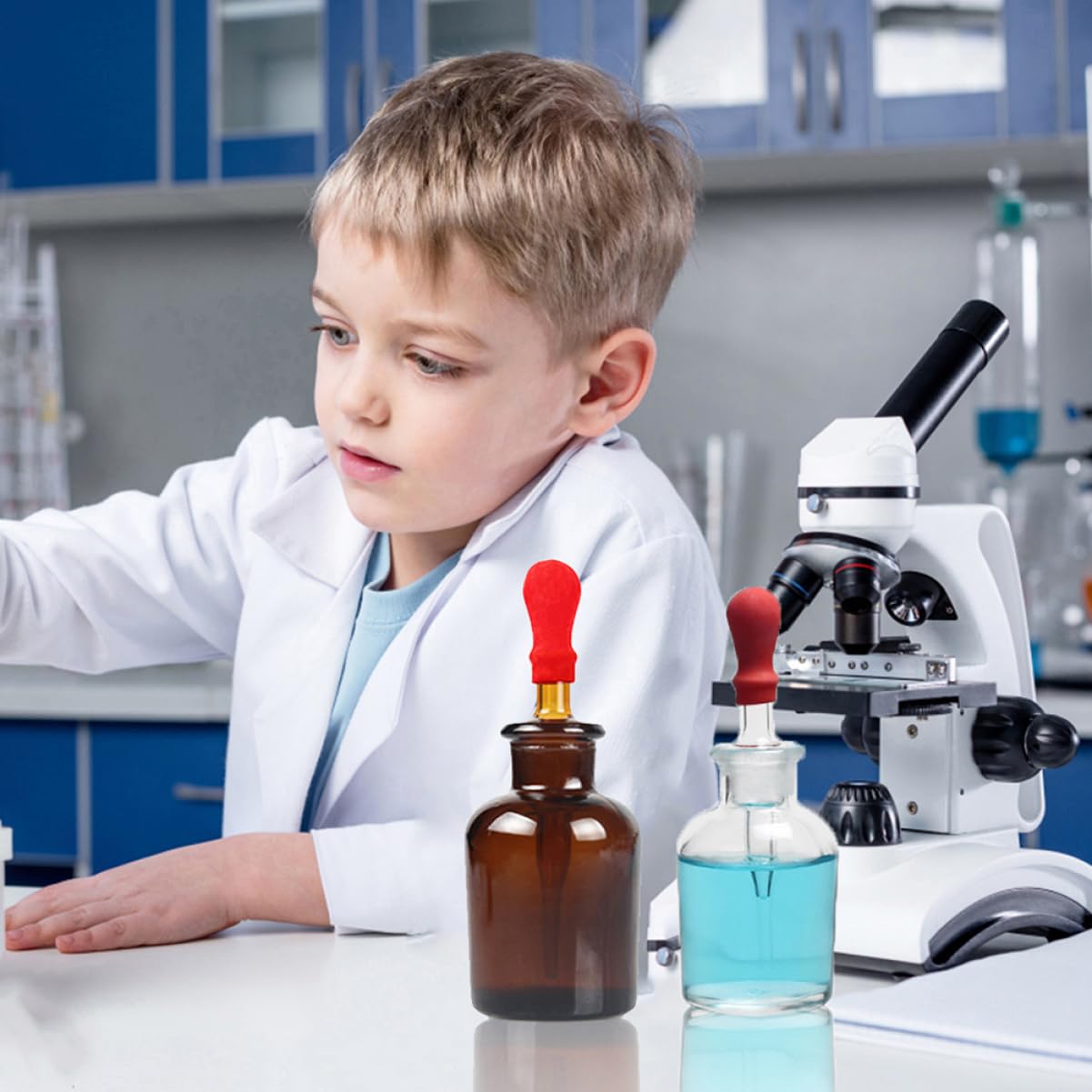 GLEAVI 6 Botellas Cuentagotas de Vidrio Marrón y Blanco, Frascos Químicos Recargables de 30ml y 60ml para Laboratorio y Uso Doméstico