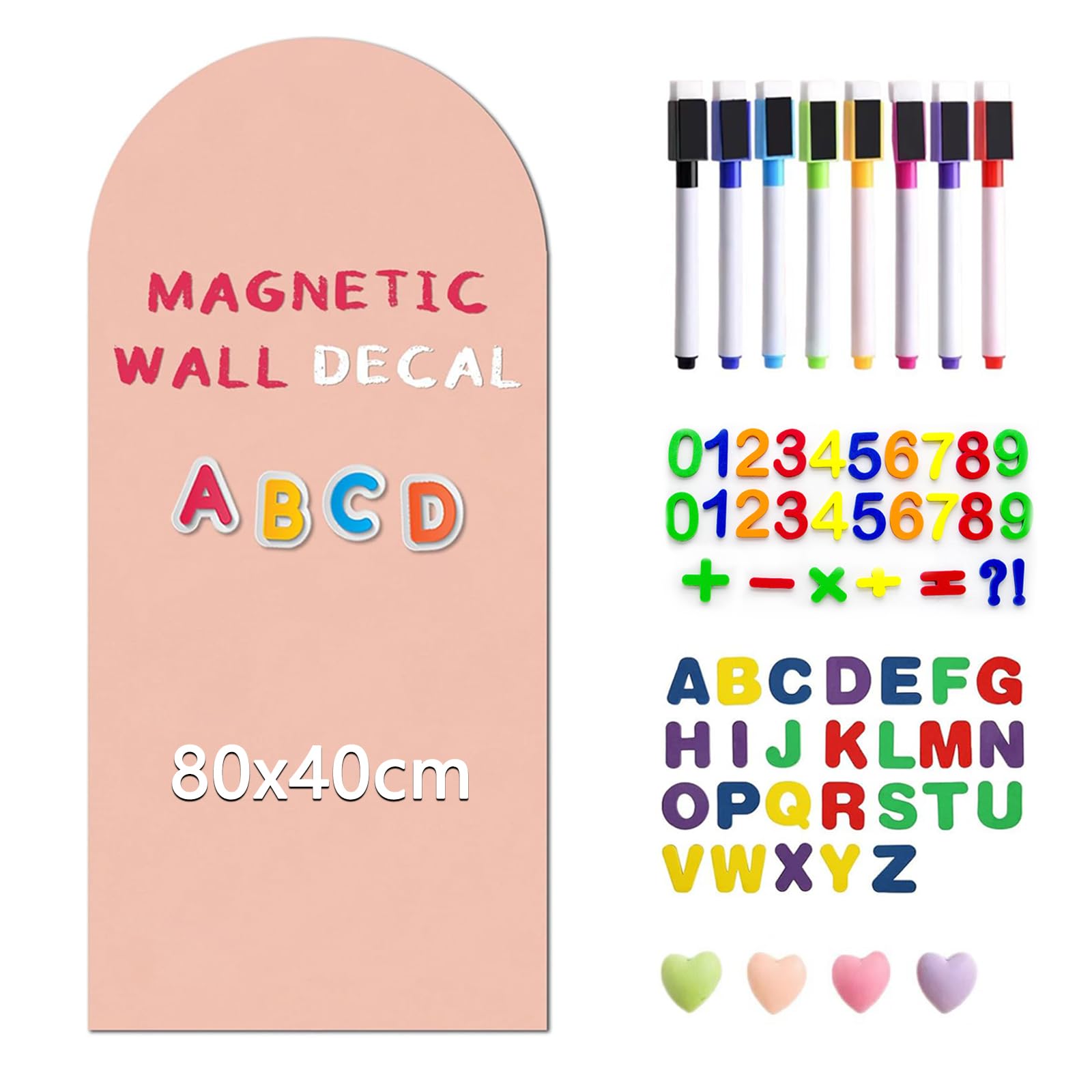 Magnetic Wall Stickers, 80 x 40 cm, Pink Color, Arch Board with Multiple Accessories, Magnetic Wall Drawing, Learning for the Playroom, Home(Pink)