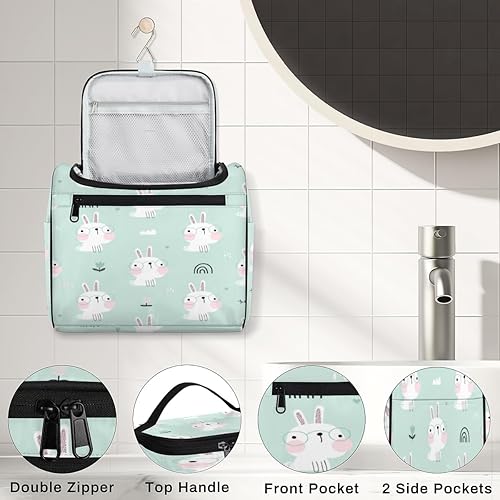 Miniatura 4 de Neceser de conejo de dibujos animados para mujer, organizador de maquillaje de viaje con gancho para colgar, bolsas de cosméticos de viaje para
