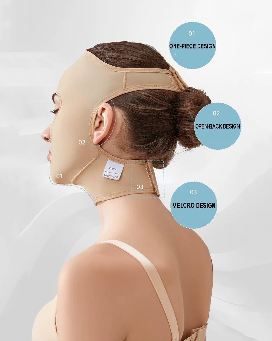 Viso Tonificante BeltLipo Compressione Indumento Post-chirurgico Mento Pad Dimagrante Cinghia, Beige(L)