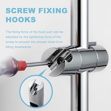 OFFO Shower Head Holder, Adjustable 19-25mm Diameter Hand Shower Holder Bracket for Slide Bar, Detachable Slider Clamp Bathroom Replacement, 45 Degree Rotation Sprayer Holder, Chrome