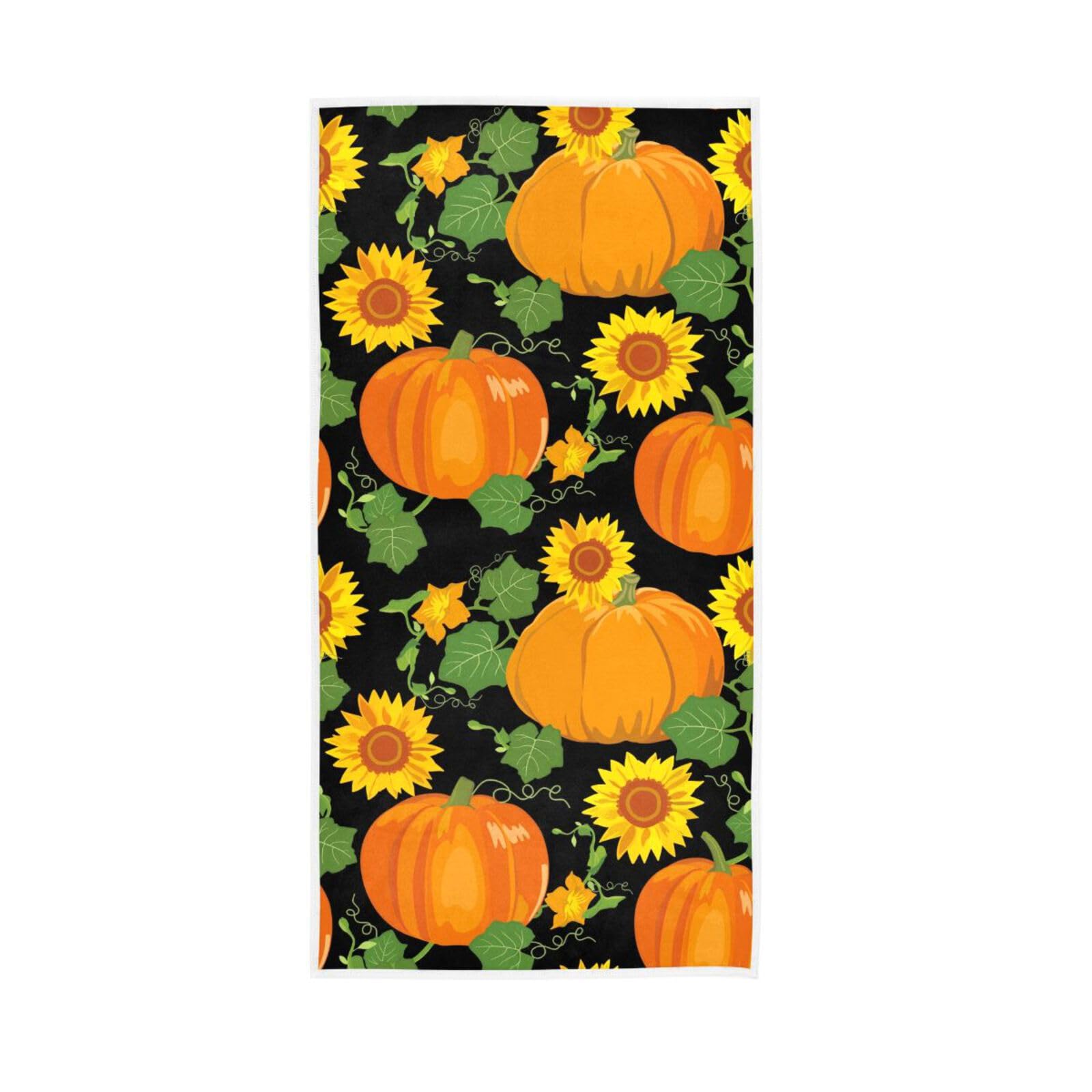 HUYGD Vintage Pumpkins Sunflowers Thanksgiving Hands Towel, 15 x 30 Inches Absorbent Hand Towel, Spa Hand Towels Hand Towels for Bathroom