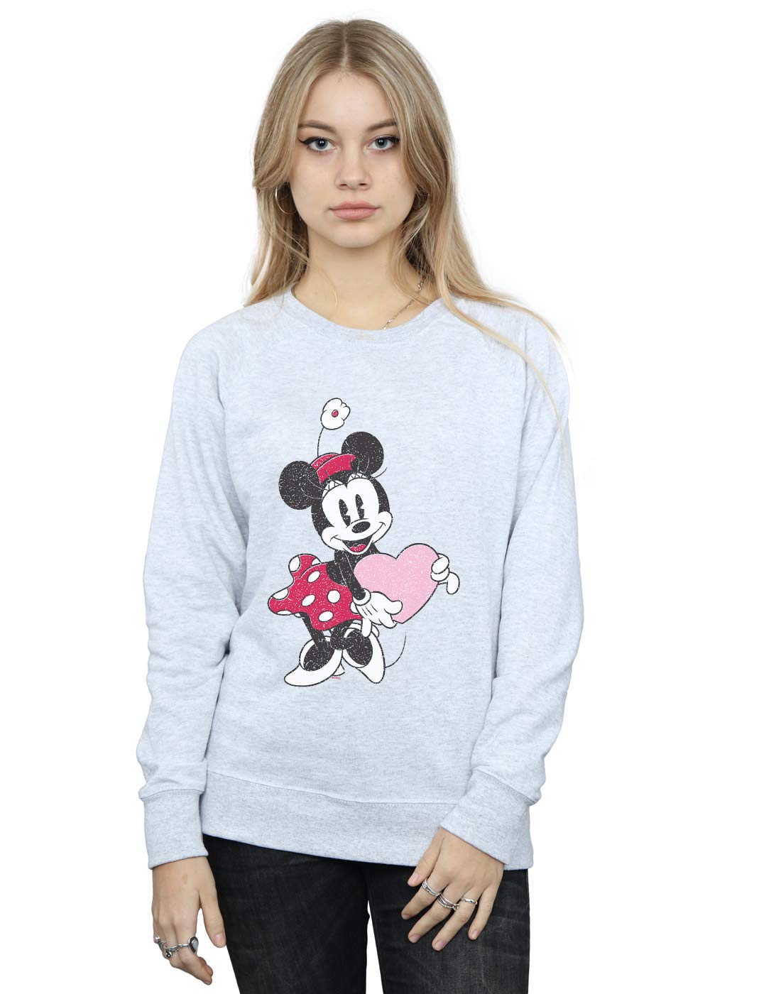 Disney Women's Minnie Mouse Love Heart Sweatshirt Sport Grey Medium