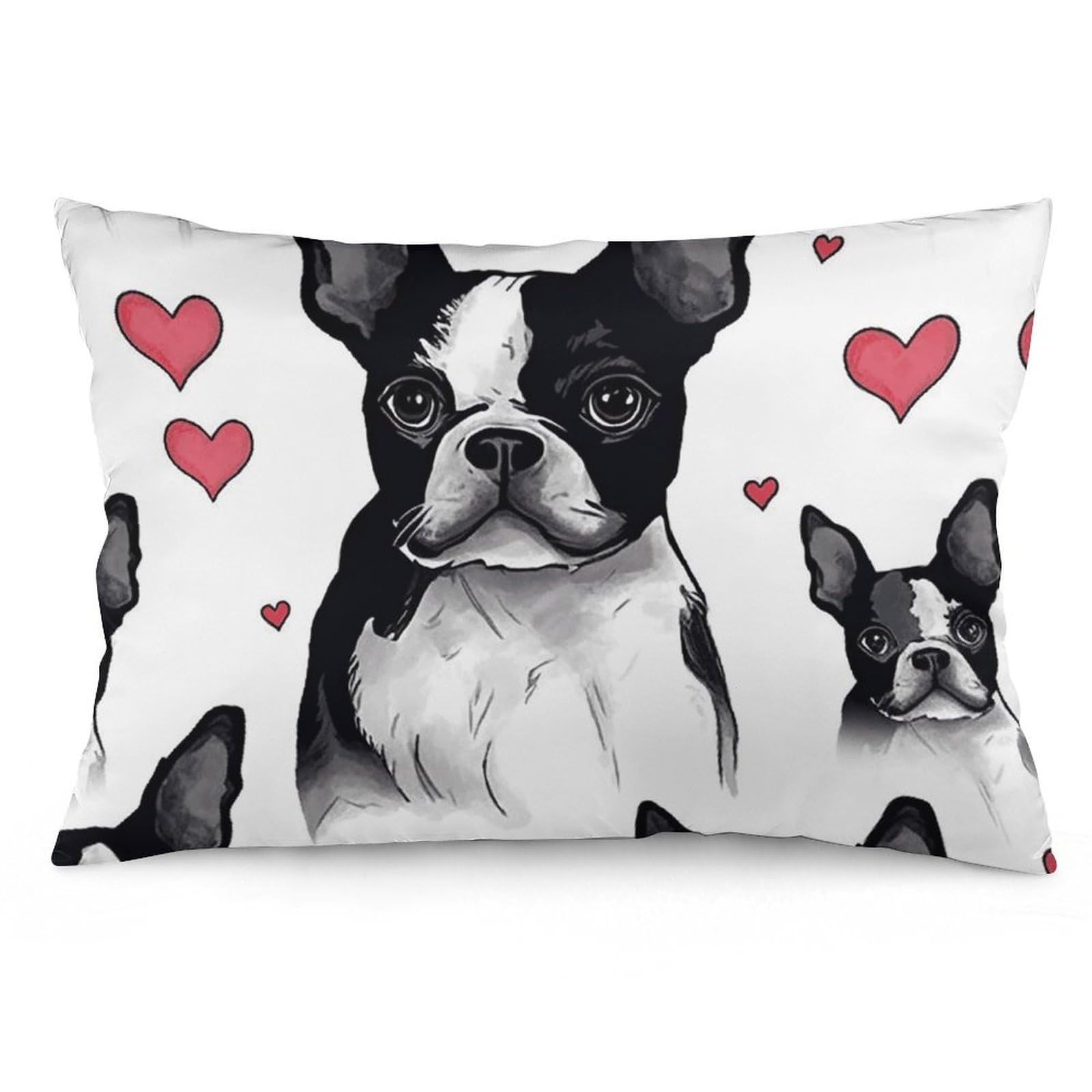 NTVOWPZO 2 Pack Decoration Throw Pillow Covers 20"x30" Pillowcases Covers Boston Terrier Heart Dog Pillowcases Modern Farmhouse Home Decor Sofa Cushions Covers for Couch Bed Living Room