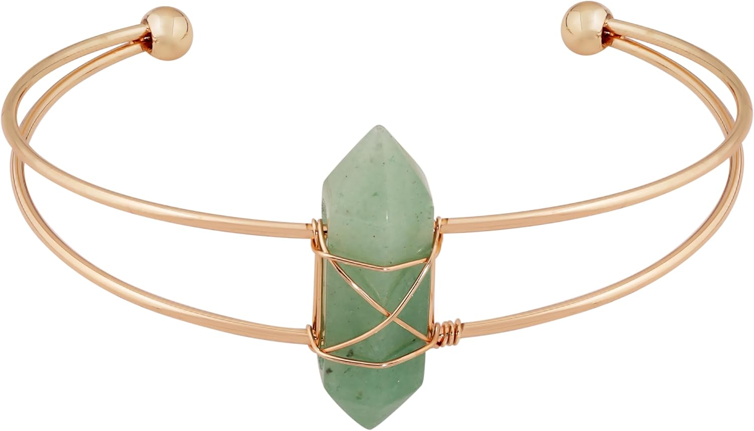 MINACHI Handmade Green Aventurine Wire Wrapped Cuff Bracelet, Adjustable Minimalist Boho Bangle for Women
