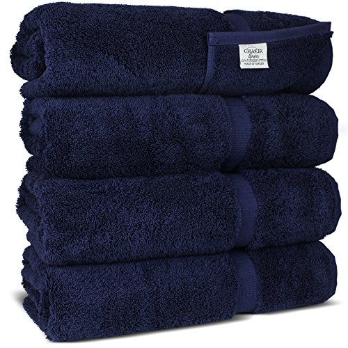Chakir Turkish Linens Turkish Cotton Luxury Hotel & Spa Bath Towel, Bath Towel - Set Of 4, Navy Blue #TOP4