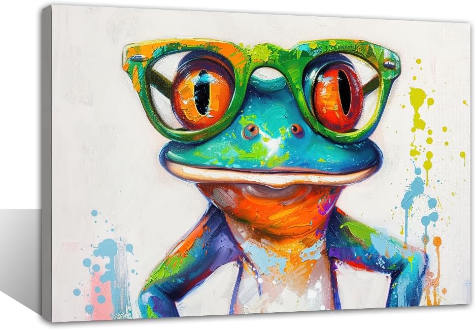 TIEHAOMAI Frog Canvas Wall Art Colorful Animals Paintings Abstract Frog Posters Animals Wearing Glasses Picture Prints for Living Room Decor（Animal-1,16x24inch (40x60cm)