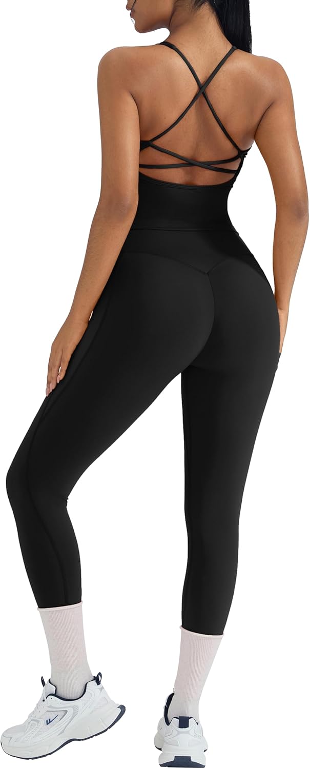 OMKAGI 2 Piece Workout Sets for Women Padded Workout Tops Booty Leggings with Pockets Gym Sets - Image 7