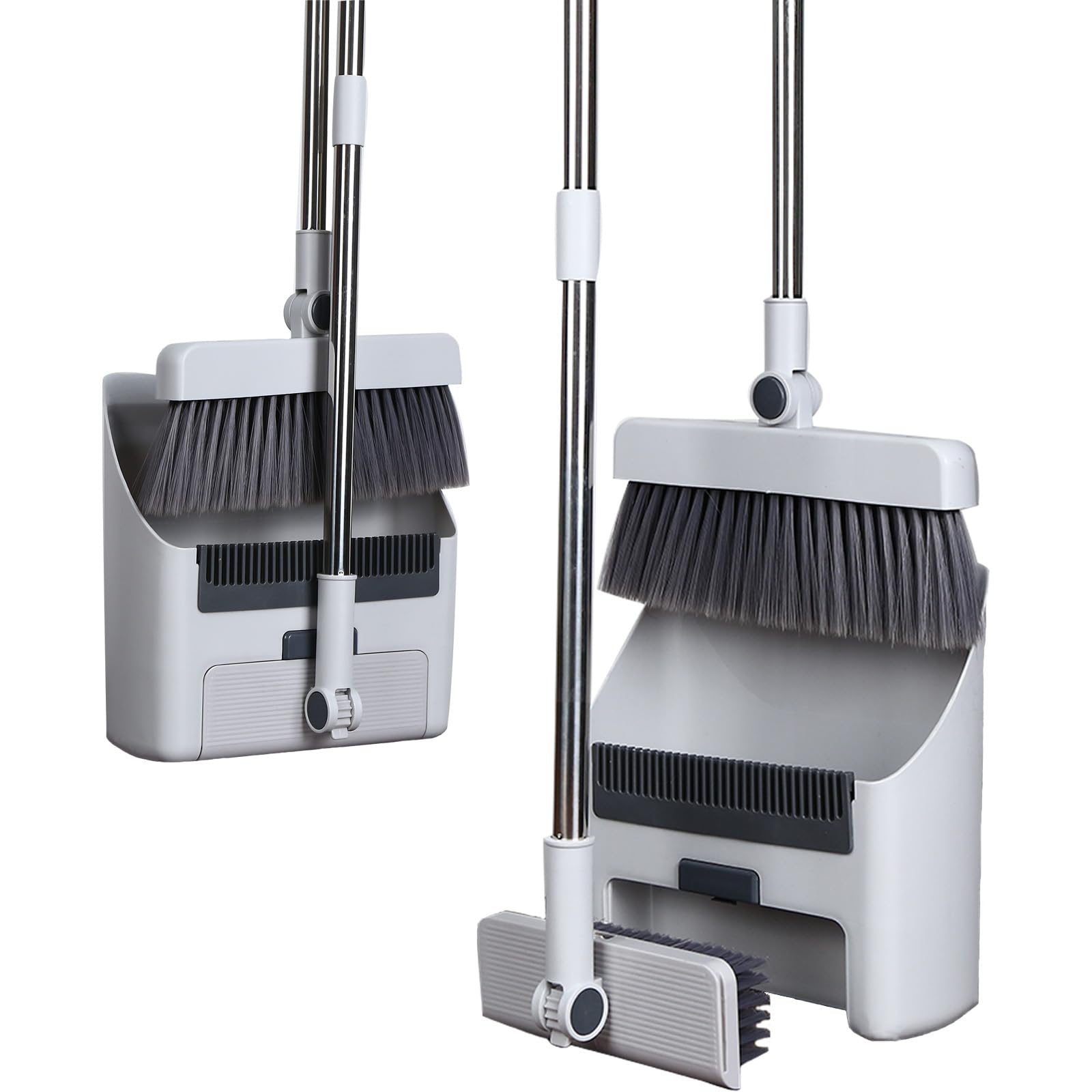 Broom and Dustpan Set, 3 in 1 Broom with Dustpan Combo Set Long Handle Dustpan and Broom for Sweeping Push Broom for Outdoor Brooms for Floor Bathroom and Kitchen