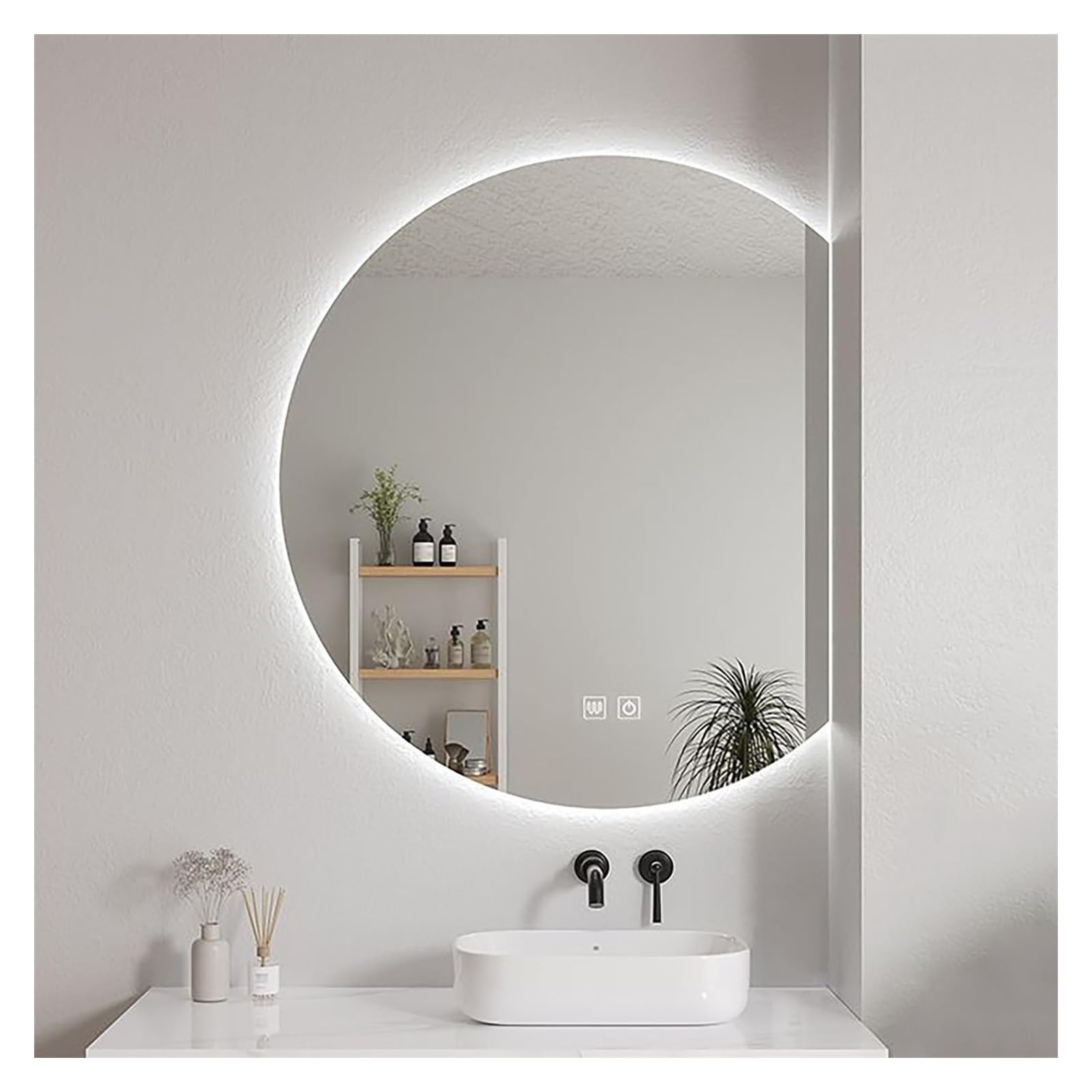 SXFSDOU LED Illuminated Semi-Circle Bathroom Mirror, Wall Mounted Vanity Mirror with Demister, Touch Switch, 3 Color Lights, Decorative Half Moon Design, 50cm/19.6in