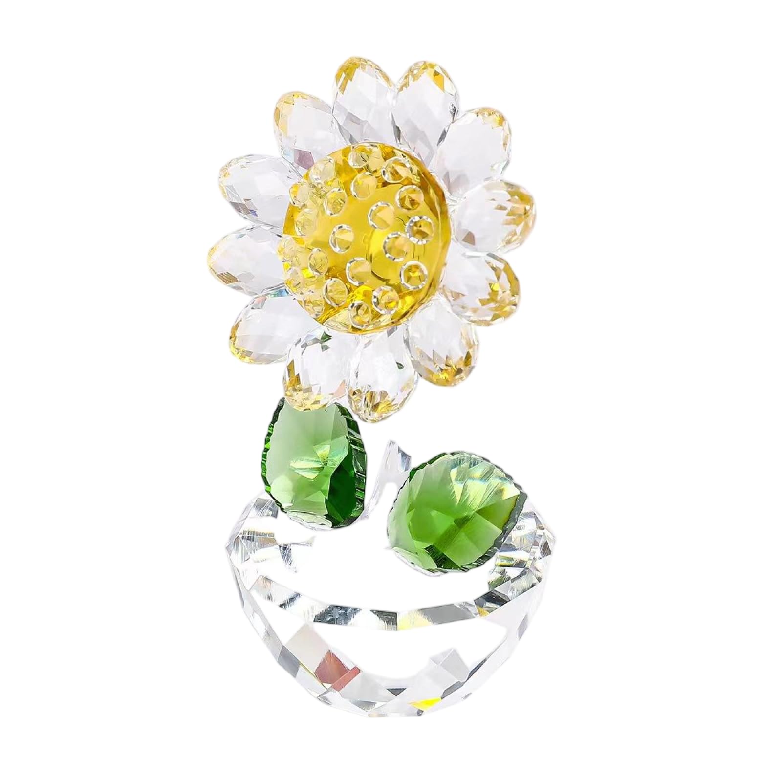 CYLRWSR Crystal Sunflower with Bud Glass Figurine Collectibles Ornament Paperweight Table Decoration with Gift ﻿,White