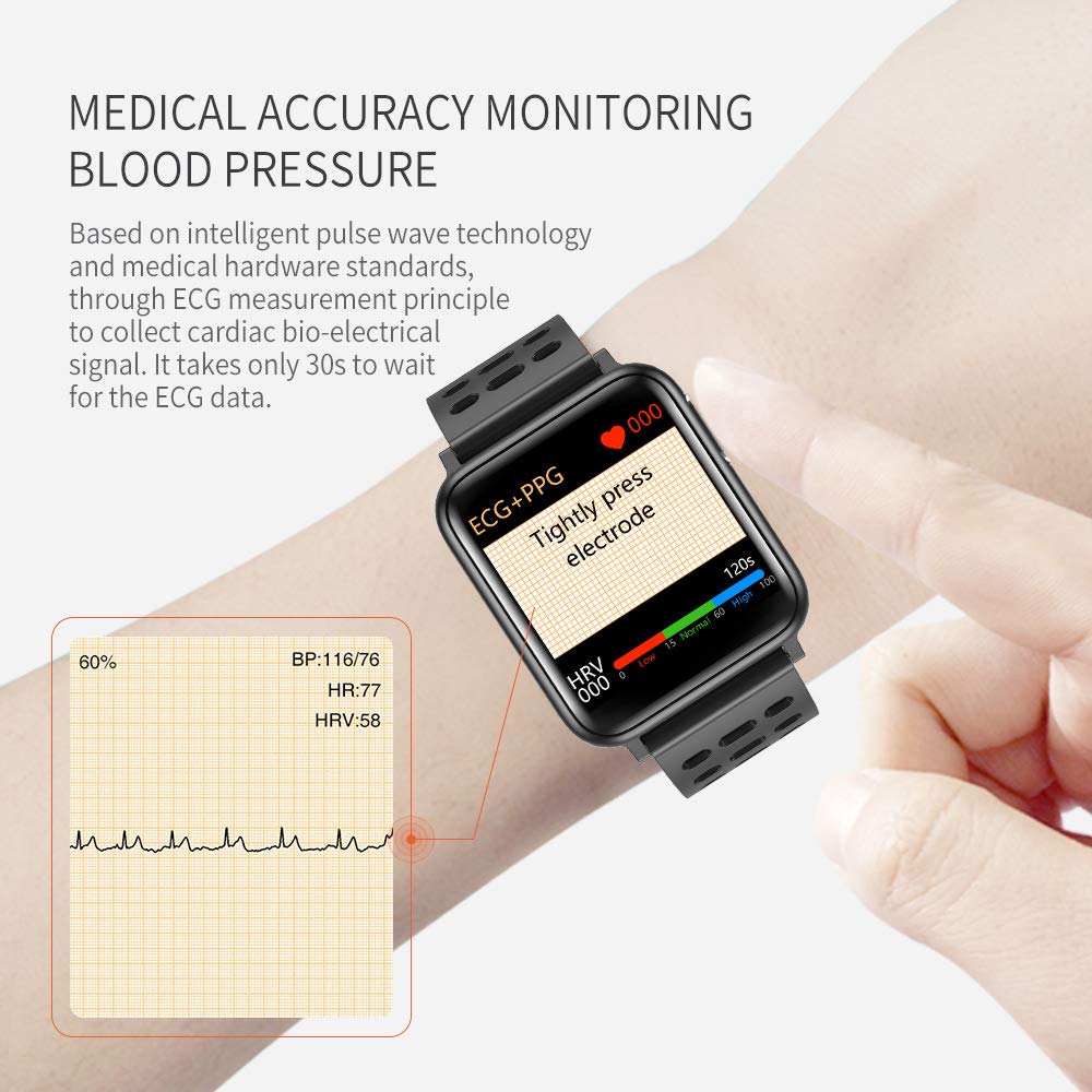 V5 Schermo A Colori Intelligente Lising Ambientale Bracciale Ecg E Ppg Elettrocardiogramma Frequenza Cardiaca Monitoraggio Dell'Ossigeno, Sport Orologio Impermeabile 24Cm Nero Puro