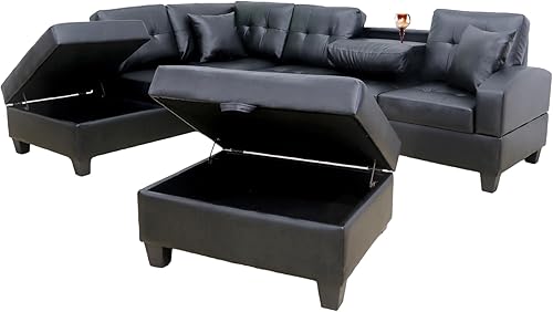 Miniatura 6 de GTU Furniture Juego de sofá modular de piel sintética en forma de L, juego de sofá modular para sala de estar con diván irreversible orientado a la