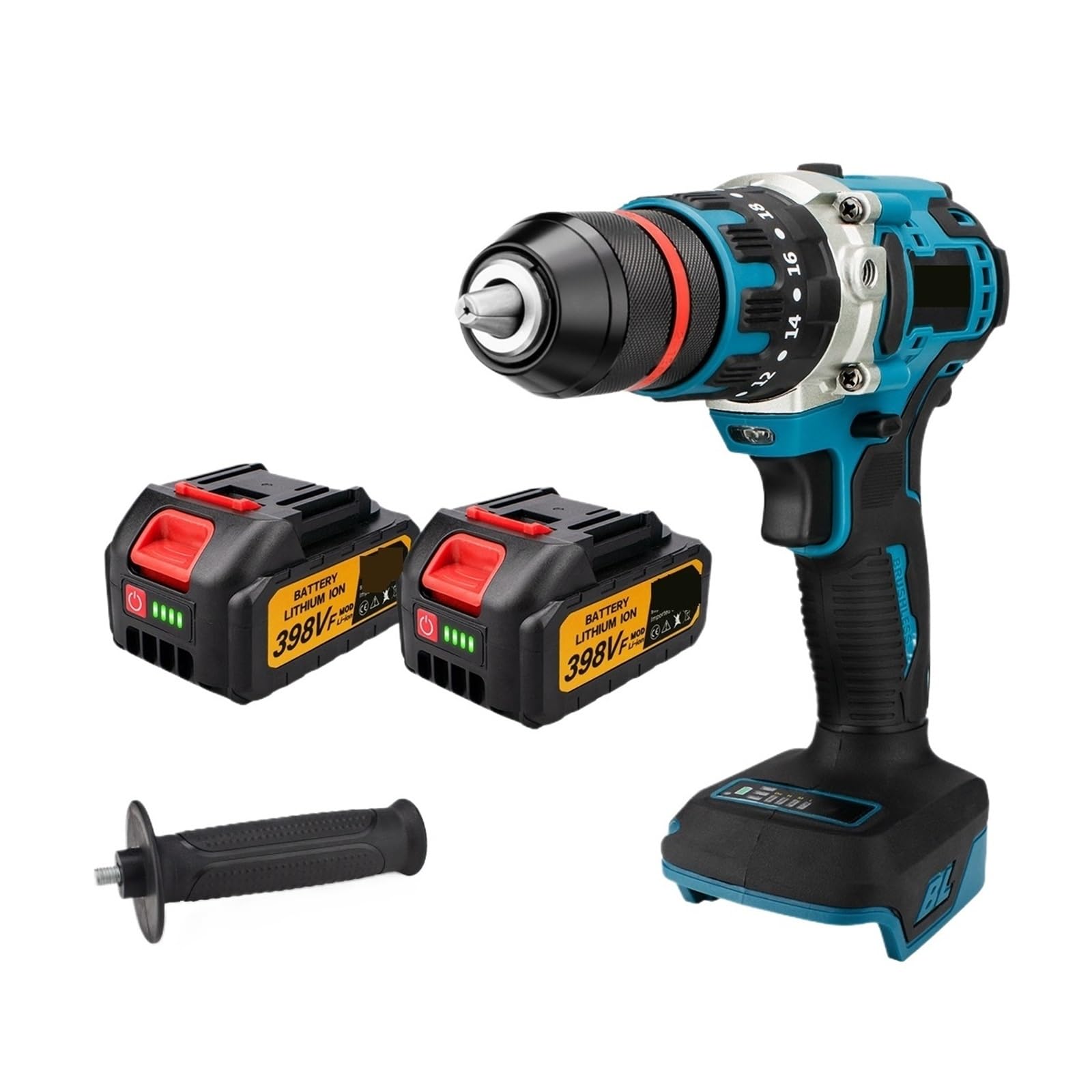 18V 13mm 480N.M Bezszczotkowa Elektryczna Wiertarka Udarowa Wiertarka Akumulatorowa Elektryczny Śrubokręt DIY Sterownik Elektronarzędzie Do Akumulatora 18 V DużA Zdolność Wiercenia(2 Battery)