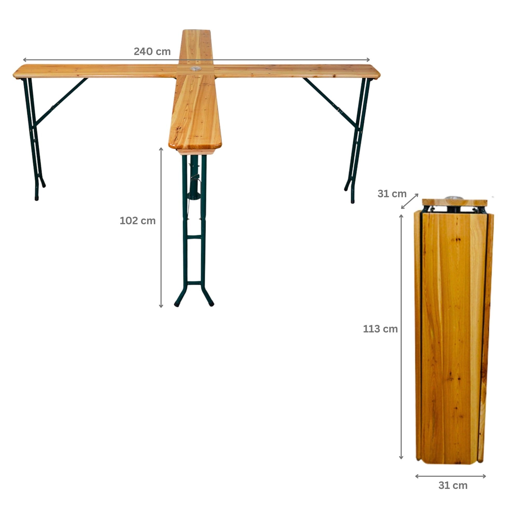 CHEFGASTRO Bierzelttisch XXL klappbar 240 cm breit Schirmhalterung lackiertes Holz 20 Personen Festzeltgarnitur X-Design Stehtisch Quattro Bierzeltgarnitur Bartisch Tisch Balkon Outdoor Gartenmöbel