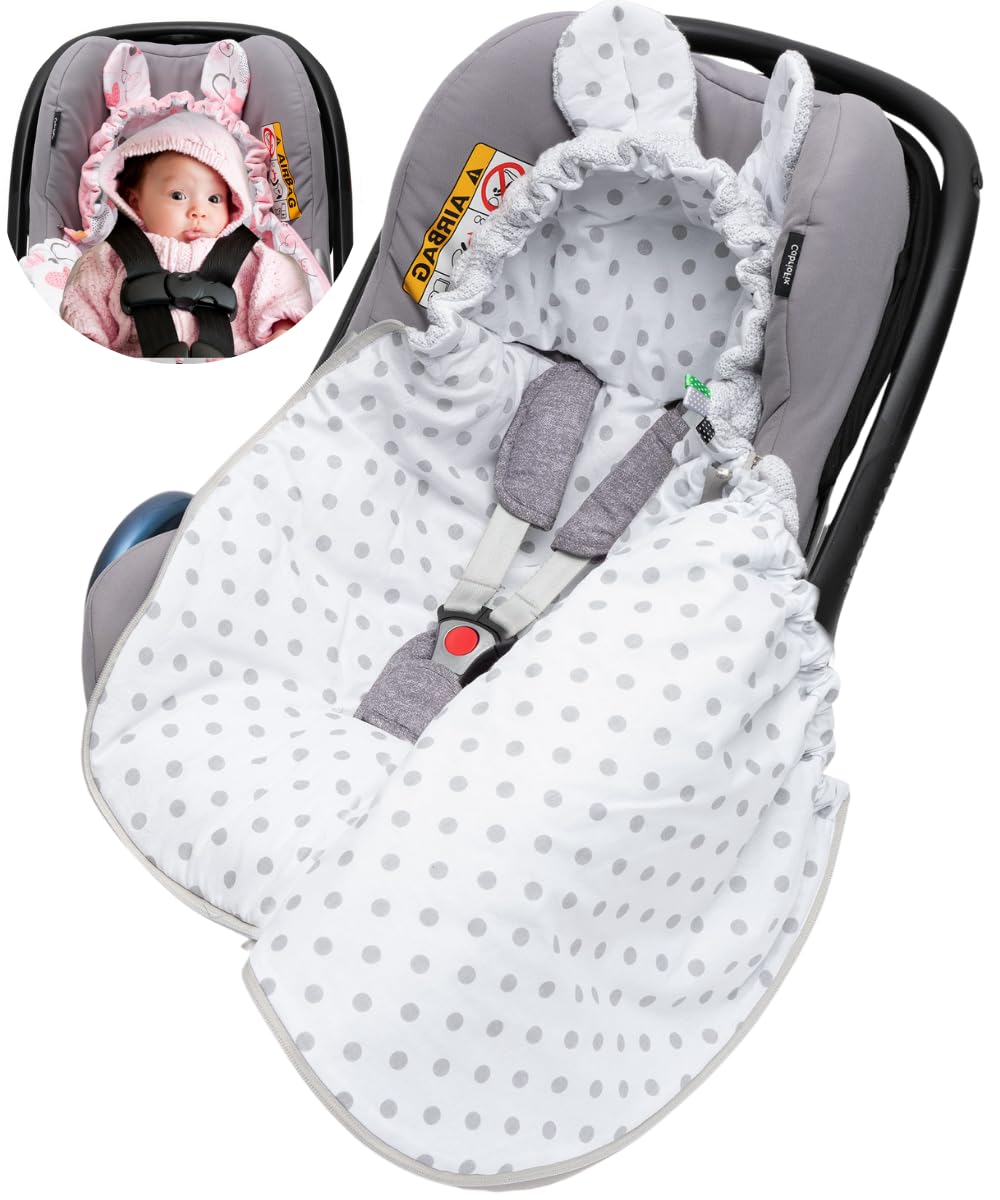 Mikos Couverture enveloppante pour bébé 100 % coton certifié GOTS Zert. Couverture tricotée pour le printemps avec fermeture éclair, pour bébé avec rembourrage, universelle pour poussette, buggys