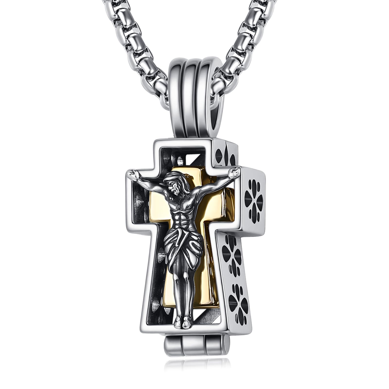 ADMETUS 925 Silber Heiliger Kreuz Urnen Anhänger Ascheanhängerkett Einäscherung Schmuck für Asche Memorial Geschenke für Männer mit 2,5 mm 22"+2" Rolo Ketten