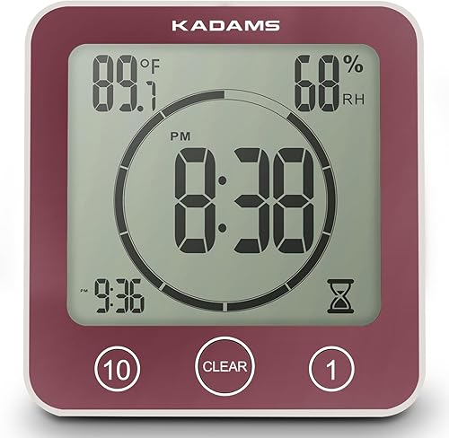 KADAMS Reloj de pared digital para baño, ducha, cocina, temporizador con alarma, resistente al agua para rociar agua, temporizador de pantalla