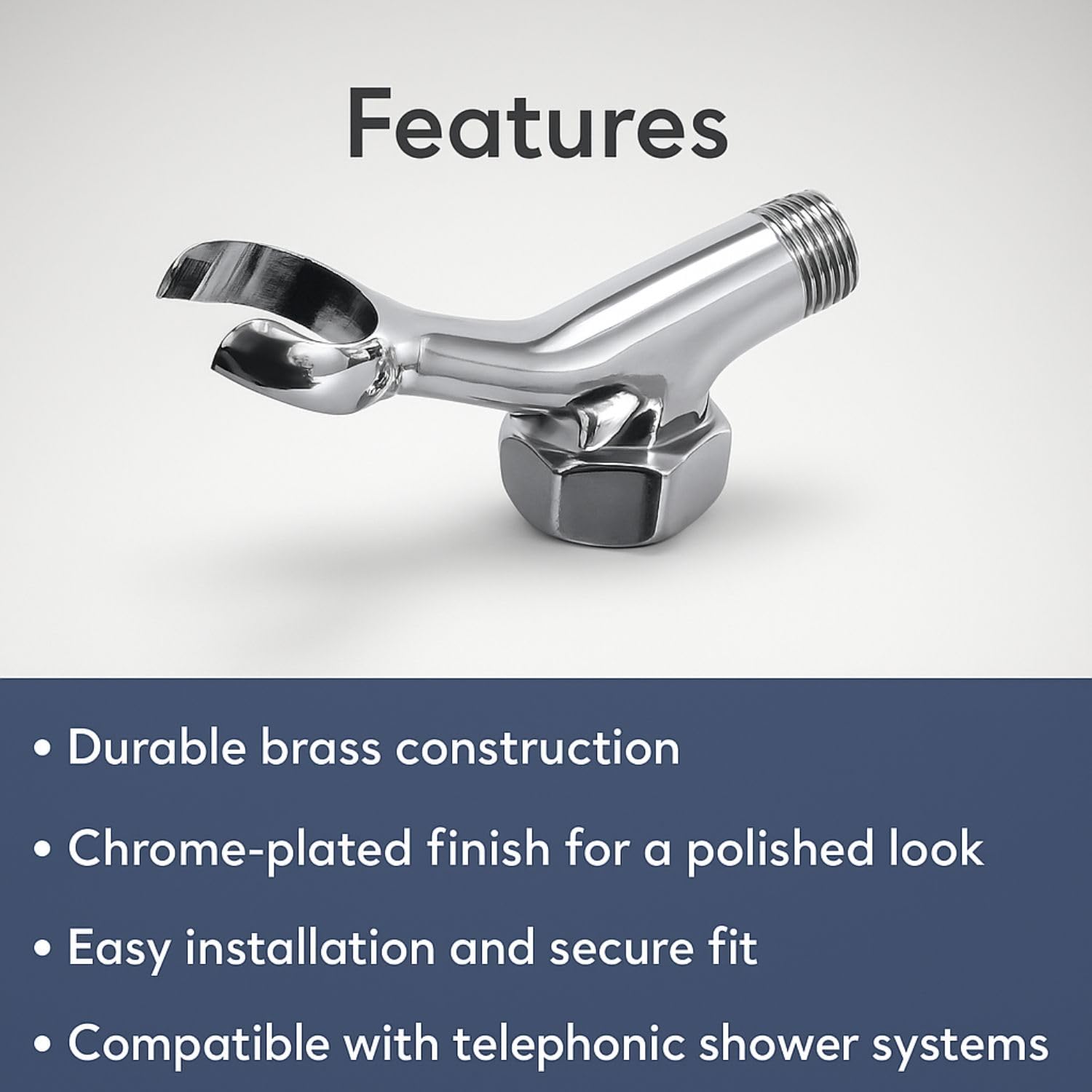 Prem's Bathroom Wall Mixer Telephonic Shower Holder Connector (Crutch) | 100% Brass | Chrome Finish | Standard Size | Durable, Rust-Resistant, Easy Install 2