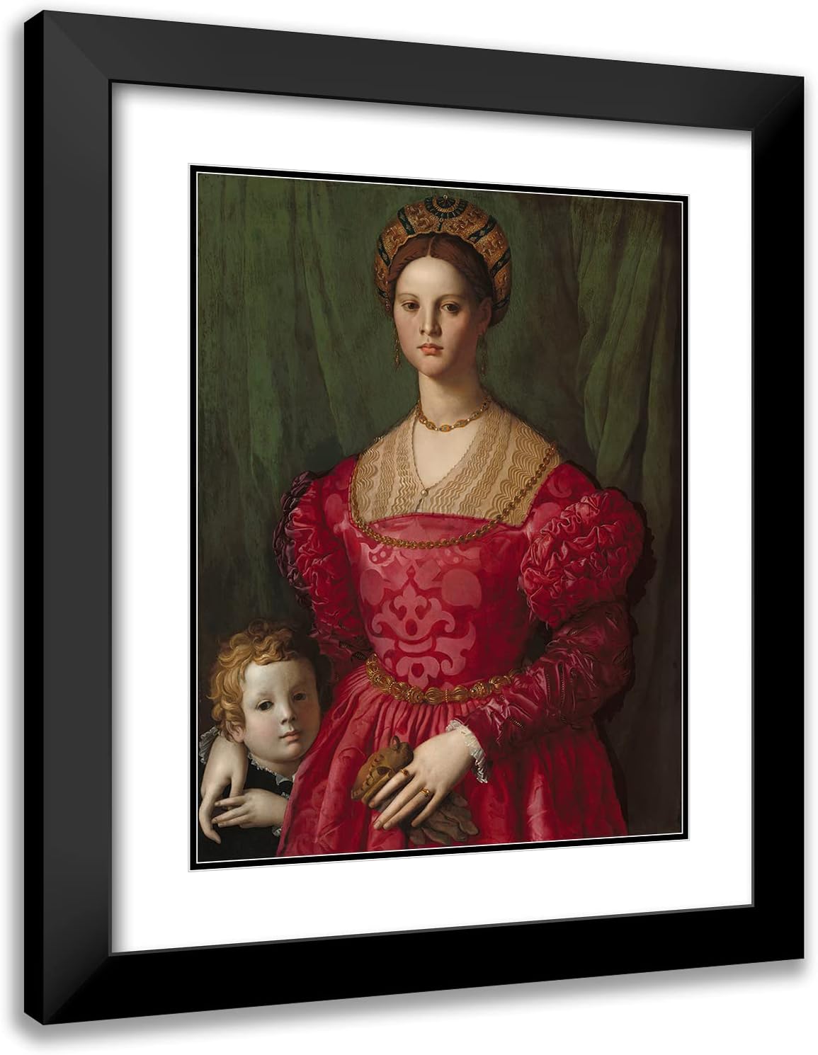 ArtDirect Agnolo Bronzino 15x18 Black Modern Frame and Double Matted Museum Art Print Titled - A Young Woman and Her Little Boy (C. 1540)