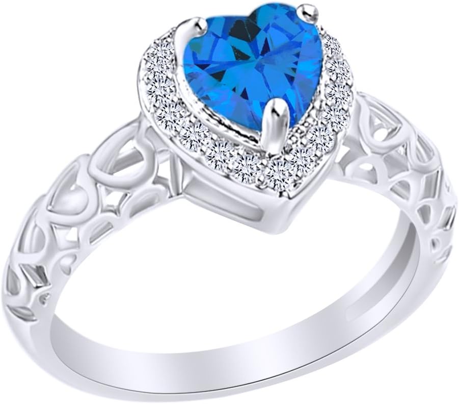 Jewel Zone US Heart Shaped Cubic Zirconia Halo Engagement Ring in 14k Gold Over Sterling Silver