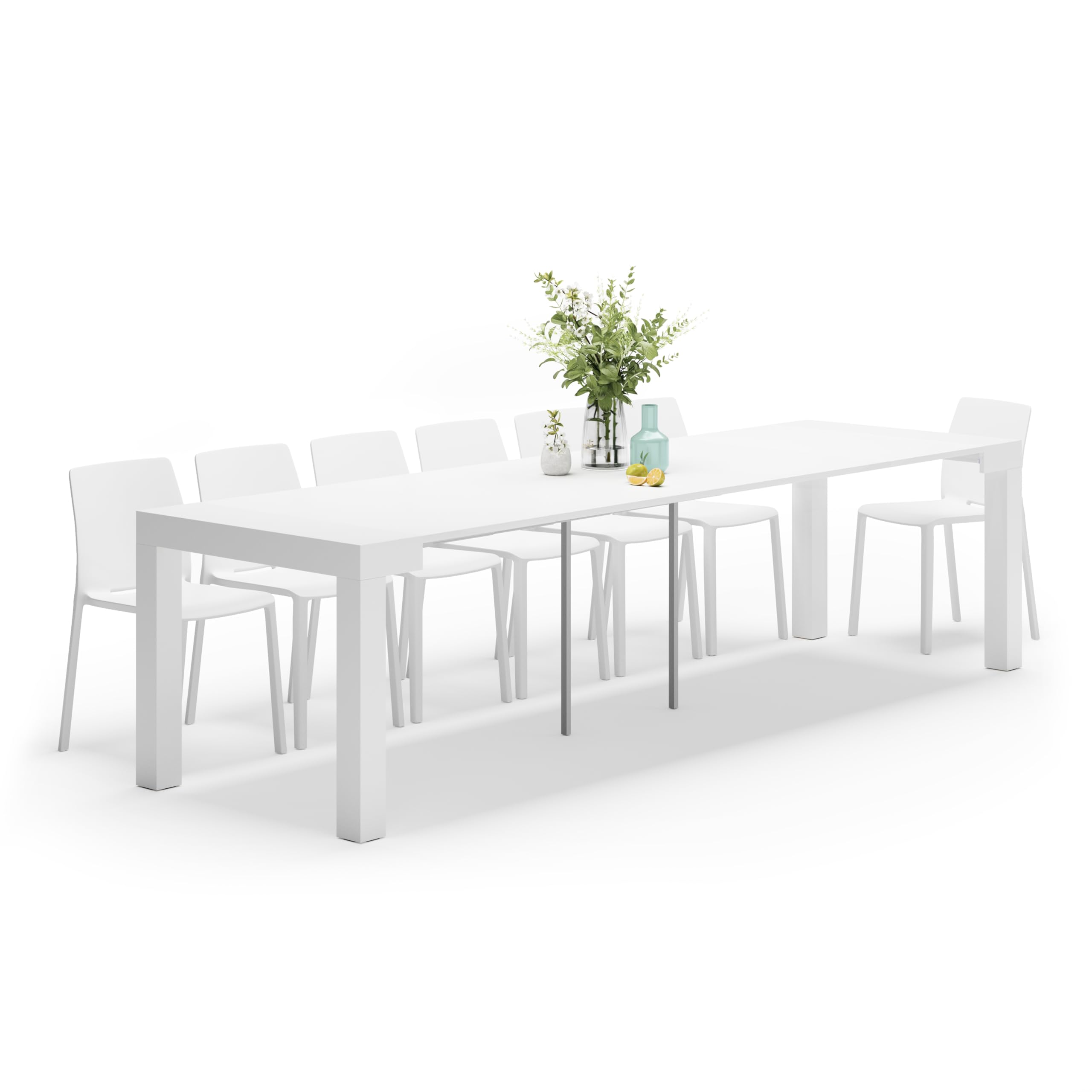 MOBILI FIVER, Mesa Consola Extensible First, 45(305) x90 cm, Color Blanco Brillante, para 14 Personas, Mesa Consola Extensible por Cocina y salón, Made In Italy