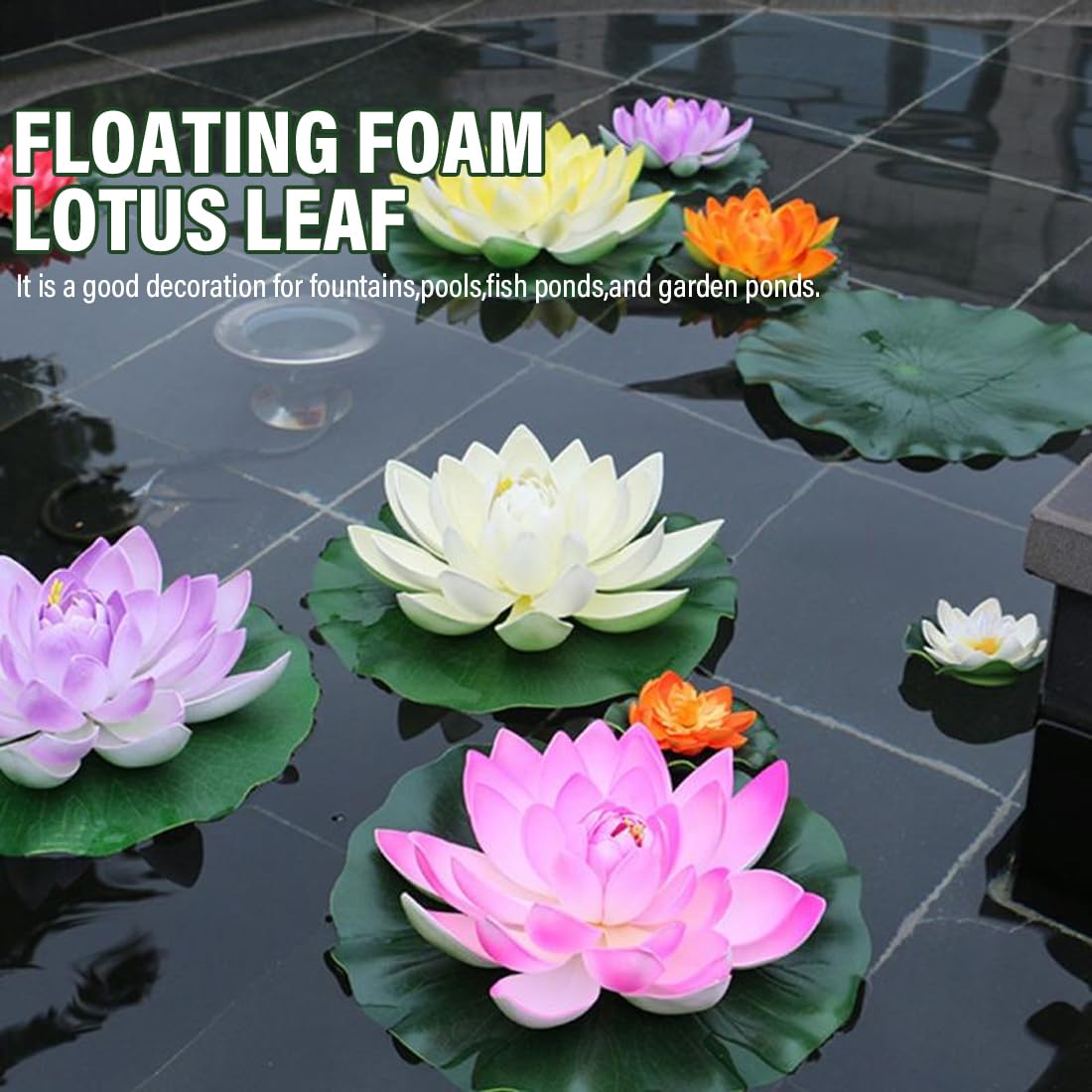 WeddHuis 6 pezzi Foglie di loto artificiali,ninfee galleggianti, in schiuma, realistiche, per casa, giardino, laghetti, piscine, acquari, acquari, decorazioni paesaggistiche