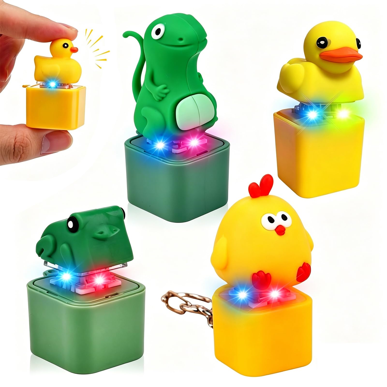 Lizard Button Keyboard Fidget Toys, Frog Croaking Fidget Toys Adults Kids with Sound & LED Light,Quacking Duck Lizard Keychain Button Keyboard Clicker,Anxiety Stress Relief Toys for Boys Girls (4Pcs)
