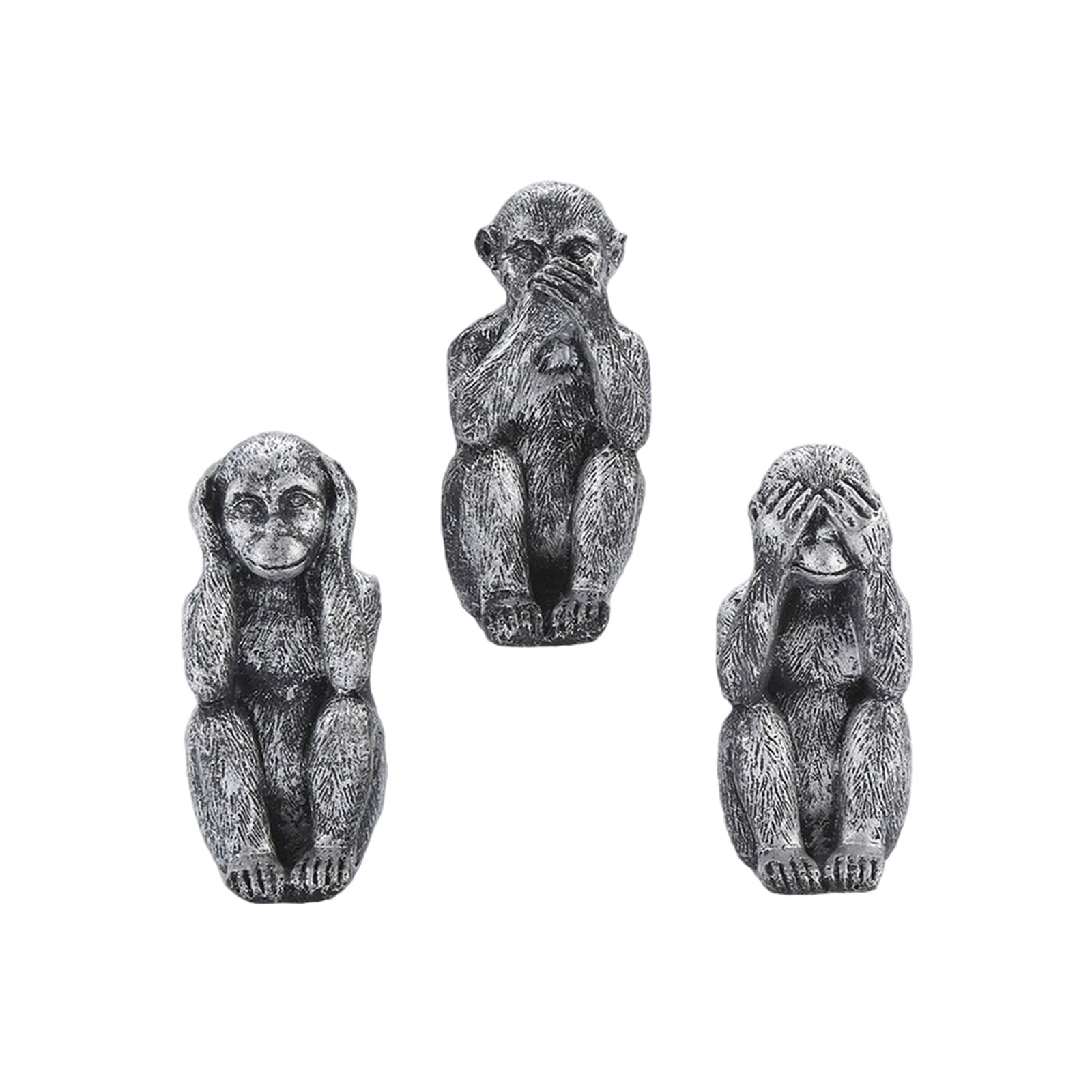 Uqezagpa Silver Three Wise Monkeys Statue Figurines See Not Hear Not Speak Not Evil Ornaments For Living Room Office
