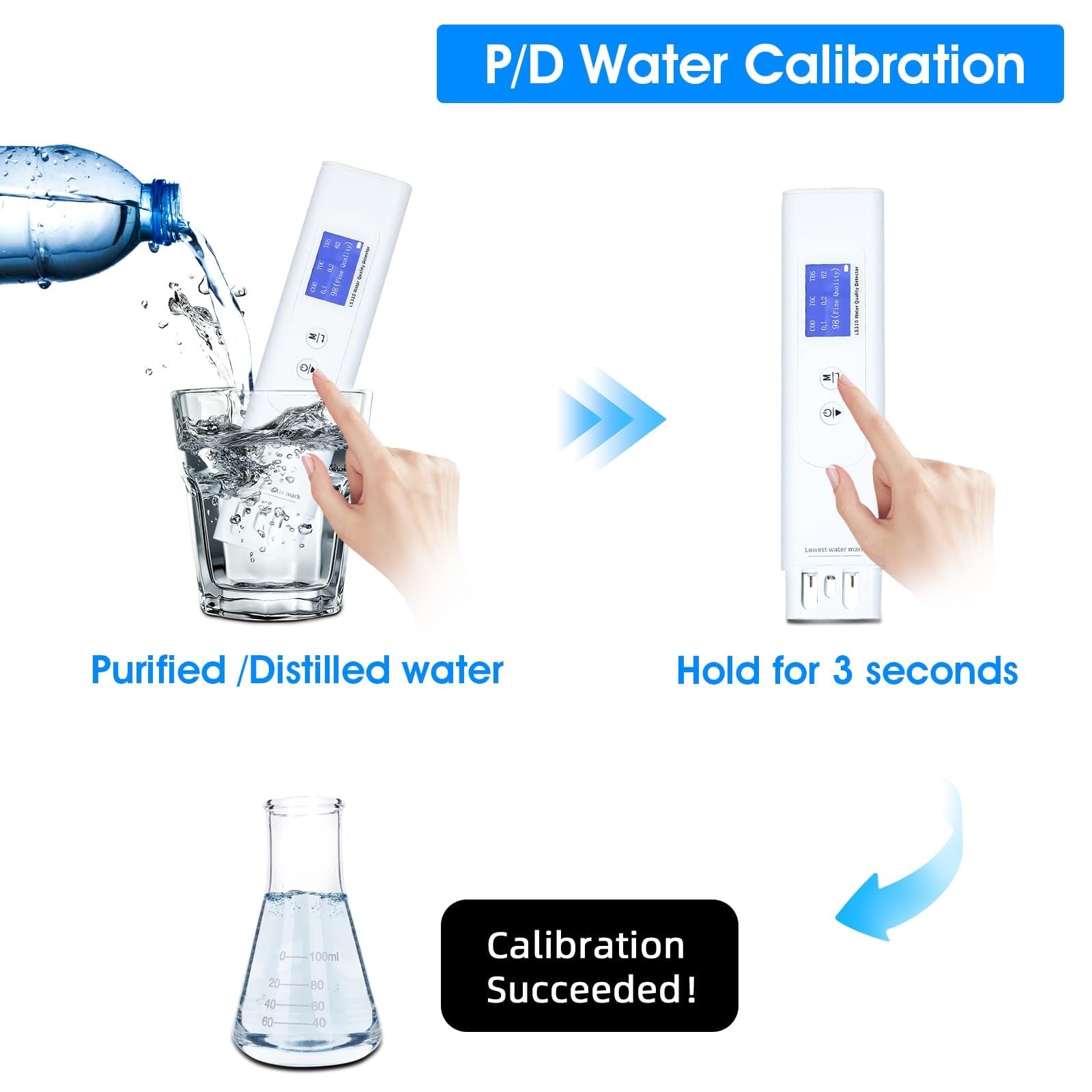 Probador de calidad del agua 6 en 1, medidor portátil de DQO TDS EC de alta precisión for medición rápida, for el hogar, senderismo, camping, pozos
