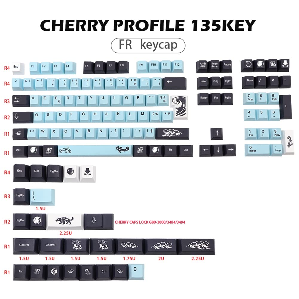 Dye Subbed Keycap FR Disposition ISO PBT France Keycaps pour MX Switch Clavier Cherry Profile Key Cap FR Keycap 135 Touches