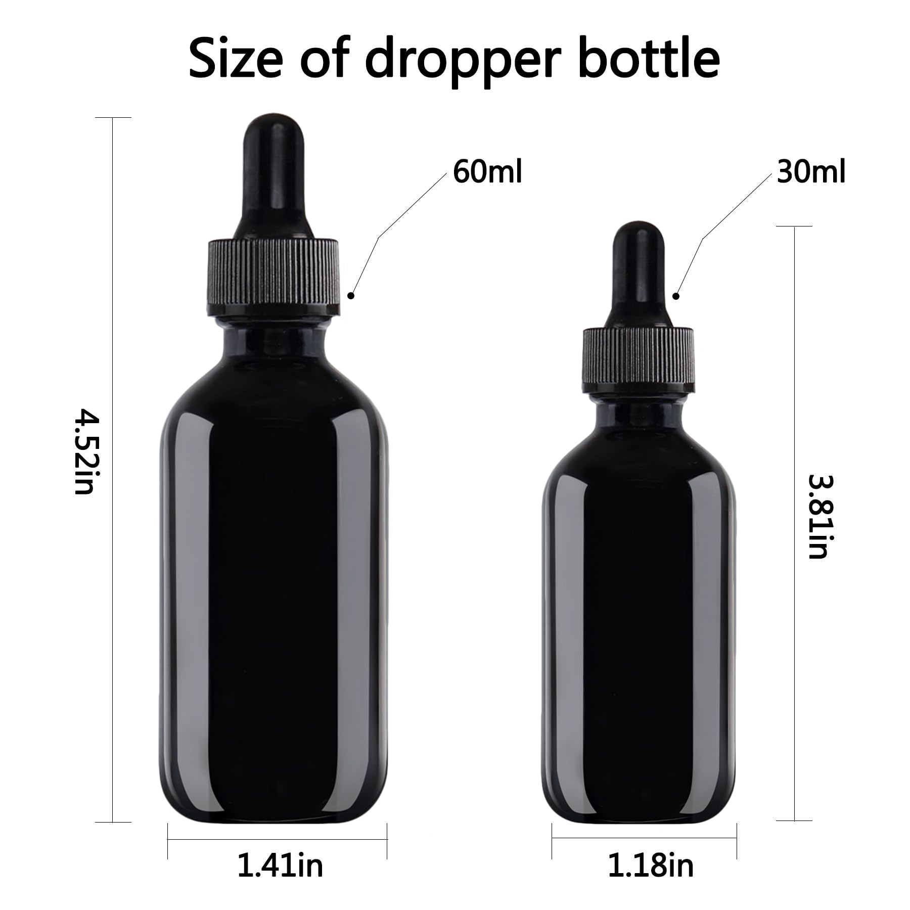 Paquete de 48 frascos cuentagotas de vidrio de 1 onza, frascos cuentagotas negros con cuentagotas de vidrio para aceites esenciales, perfumes (30 ml, negro)