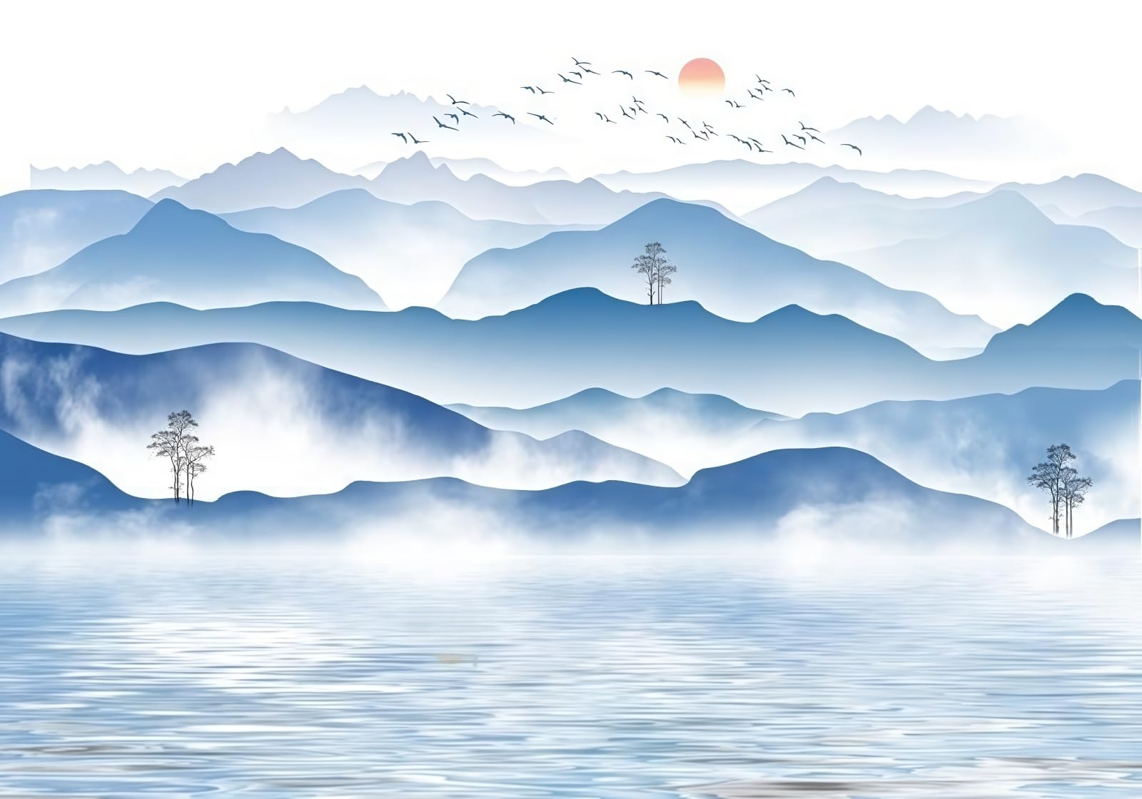 Gdkldfg Blue Mountains Lake Zen Nature Wallpaper,Non-Woven Poster,Wall Mural For Living Room Bedroom Feature Wall Decoration 400X280cm