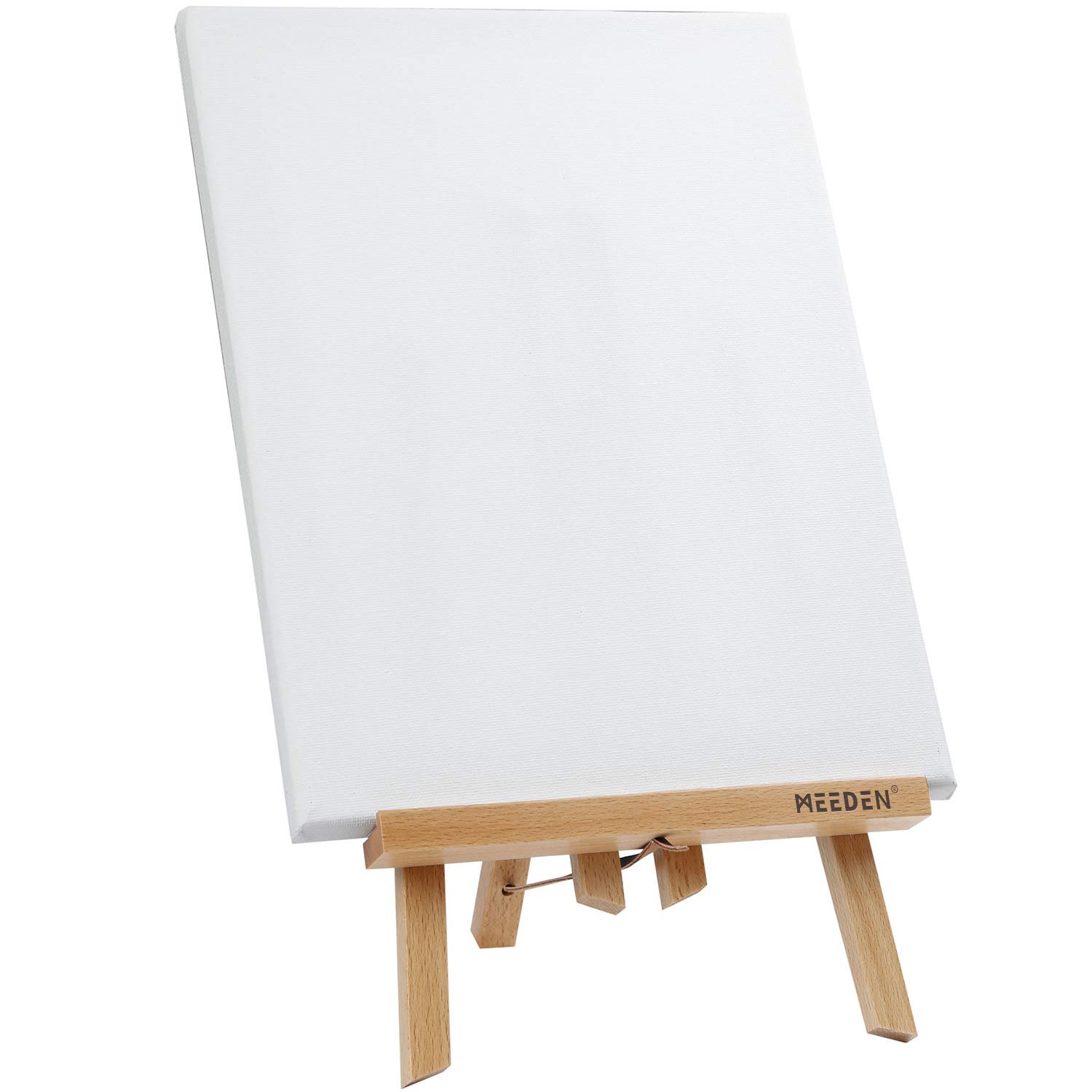 MEEDEN Easel with Canvas Sets, 12" Tall Beechwood Tabletop Easel and 9" x 12" Stretched Canvas for Painting Craft Drawing Decoration Sets, Pack of 1