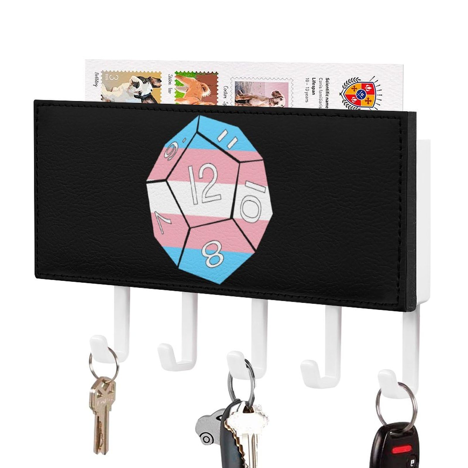 NCLQVJXZKHW Transgender Flag Dice Dragons Dungeons Key Holder with 5 Hooks Key Hooks Wall Mounted Key Racks Key Hanger Organiser Shelf