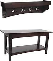 Alaterre Shaker Cottage Wall Mounted Coat Hook Bench Set with Storage Shelf - Espresso Entryway Organizer