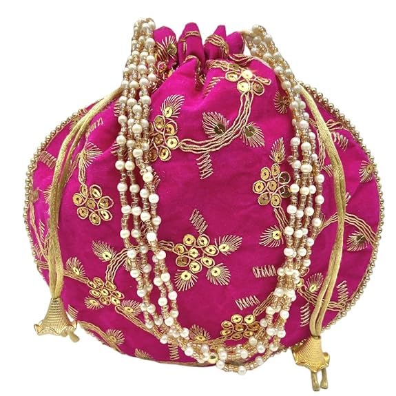 Velvet Sequence Bridal Potli Bag for Women with Pearl Handle | Designer Embellished Ethnic Handbag | Wedding, Bridal, Party Clutch Purse | Drawstring Gift Pouch for Festive Occasions-image-40