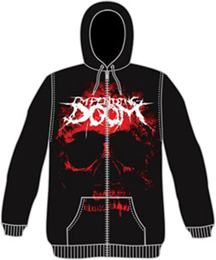 Impending Doom Men's Giant Red Skull Zippered Hooded Sweatshirt Medium Black