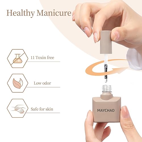 Miniatura 4 de MAYCHAO Juego de 2 esmaltes de gel de 0.5 fl oz (0.5 fl oz), base transparente y capa superior brillante que no se limpia, esmalte de uñas de gel UV