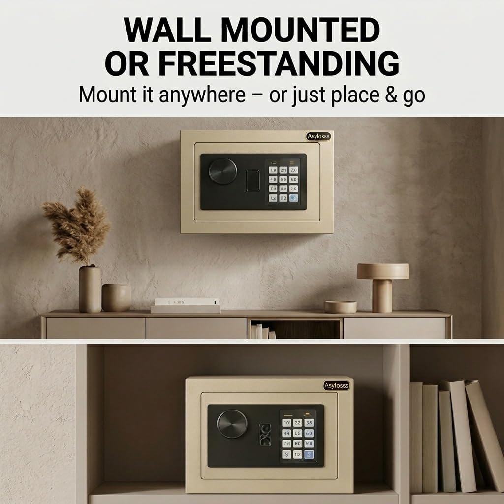 Mini Safe Box, Small Money Safe with Digital Keypad & 2 Backup Keys | 0.23 Cu Ft Alloy Steel, Anti-Pry Security Safe for Cash Jewelry Documents, Wall/Floor Mount Hidden Home Office Safe